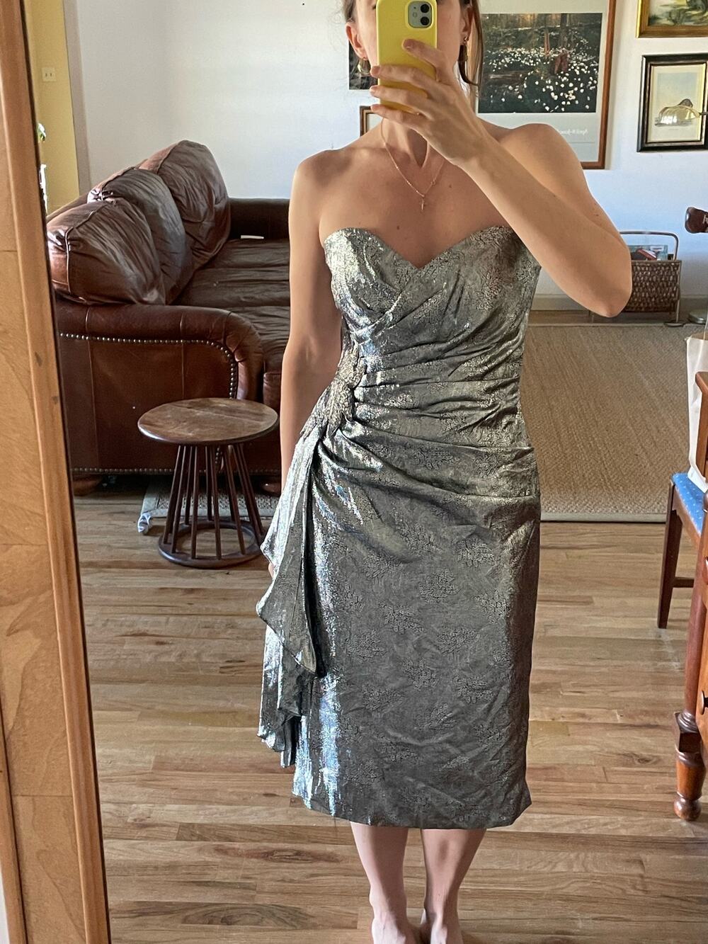 Strapless Vintage Silver Metallic Cocktail Dress